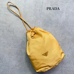 PRADA プラダ 三角ロゴプレート ナイロン 巾着バッグ  ハンドバック トライアングルロゴ 黄色 イエロー シルバー金具　a20