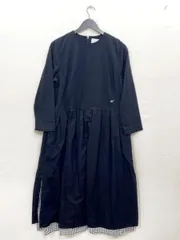 Sunny clouds サニークラウズ フェリシモ ワンポイント刺繍 裾ギンガムチェック Iライン ワンピース sizeM/黒 ■■レディース