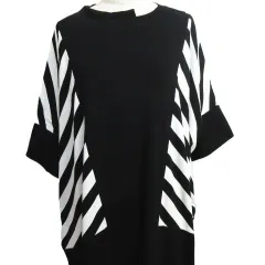 未使用タグ付き 新品 kOhAKU コハク ワンピース 切替 ドルマン 半袖 ボーダー アシンメトリー モノトーン ホワイト×ブラック  F フリーサイズ 保管品 E754L