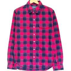 ボノボス BONOBOS ネルシャツ 長袖 チェック柄 レッド×ネイビー M スリムフィット SLIM FIT インド製 厚手 カジュアル ワークシャツ メンズ 古着 アメカジ 美シルエット / MS609