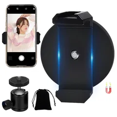 【新品】 【金属製スマホホルダーと360°自由雲台のセット】Makuseru マグネット スマホスタンド 磁石 スマホホルダー コンパクト 三脚無しで全身自撮りマグネット式携帯スタンド 撮影 収納ポーチ付き 66mm ブラック 0