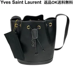 【返品OK】極美品 希少 YVES SAINT LAURENT イヴサンローラン YSLロゴ 巾着 ショルダーバッグ ブラック レザー 本革 シボ革 ポーチ 収納袋 箱付き オールド ヴィンテージ 【D467901144304ミ2508】