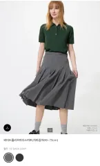 2XL ユニクロ ワイド プリーツ ミディ スカート ダークグレー ブラック