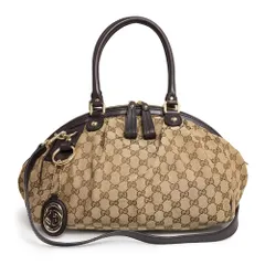グッチ 223974 スーキー GGキャンバス レザー ブラウン ベージュ 2Way ショルダー ハンドバッグ ライトゴールド金具 GUCCI（美品）