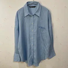 ZARA リネンシャツ メンズL相当 ライトブルー 麻100% オーバーサイズ