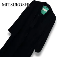 MITSUKOSHI 三越 ブラック ベルベット ロングコート レディース Lサイズ相当 上質素材 エレガント 裏地グリーン 刺繍柄 襟リボン ヴィンテージ フォーマル 冠婚葬祭 高級感 秋冬 0001393OCのサムネイル