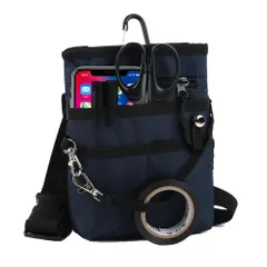 [CARRY ALL BEFORE ONE] 4WAY ミニサコッシュ カラビナ ベルトポーチ スマホポーチ シザーバッグ ナースポーチ 介護 作業 仕事 スマホ2台持ち対応 ウエスト/ショルダーベルト付き 撥水 防傷 A6ノート6 [ネイビー] [Sサイズ]
