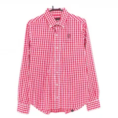 ラフアンドスウェル 長袖シャツ レッド×白 チェック ボタンダウン メンズ M ゴルフウェア rough＆swell