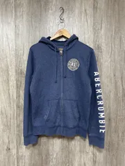 Abercrombie & Fitch アバクロンビー＆フィッチ フード付き ワッペン ジップアップ パーカー sizeS/紺 ◆■ メンズ