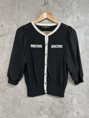 Reflect リフレクト シフォンスリーブ バイカラー ニット 日本製 カーディガン size9/白ｘ黒 ■◇ レディースのサムネイル