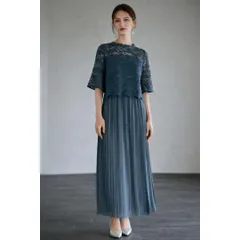 DRESS PLUS ワンピース レース プリーツ パーティードレス 結婚式 L