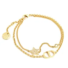 クリスチャンディオール ブレス レディース 2連 PETIT CD ダブル ブレスレット スター クリアストーン ゴールド Christian Dior GP 中古