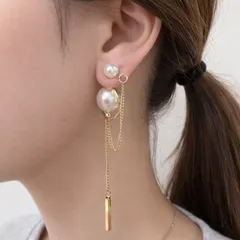 パール ピアス ９ｃｍ 両耳 ロング 揺れる ゴールド チェーン バー 上品 高見え 韓国 フェミニン 大人可愛い おしゃれ オシャレ お洒落 かわいい 可愛い カワイイ 結婚式 パーティー デート オフィス 華やか 送料無料 送料込み 6