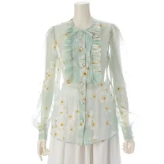 ヴァレンティノ 25AW シルク フローラルプリント リボン ラッフル ブラウス 長袖 シャツ トップス ミントグリーン 38【中古】のサムネイル