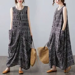 ワンピース レディース 40代 マキシワンピース 春夏 ノースリーブワンピース ロング丈ワンピース   エスニック風 ゆったり オシャレ 韓国風 通勤  OL 着痩せ 30代 1624