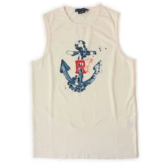 WC26229 美品 RALPH LAUREN ラルフローレン タンクトップ ノースリーブ カットソー ロゴ プリント イカリマーク L 白 オフホワイトのサムネイル