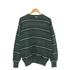 センスオブプレイス バイ アーバンリサーチ Sense of Place by Urban Research ニット セーター L 緑 グリーン ストライプ柄 クルーネック 長袖 /CK19 ■GY99