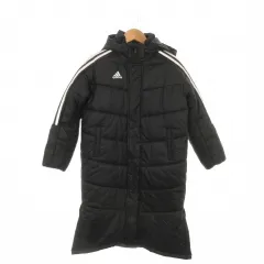 アディダス adidas ベンチコート 中綿 スポーツウエア 140 黒 ブラック 長袖 ストライプ柄 フード付き /MN8 ■GY99