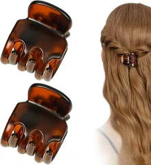RAYTRUTH ヘアクリップ ミニ 小さめ 髪留め バンスクリップ ミニヘアクリップ かみどめ 2個セット 琥珀風 (ブラウン)
