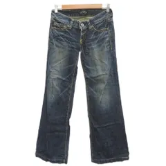 マウジー MOUSSY デニムパンツ ジーンズ フレアパンツ ローライズ 26 紺 ネイビー ウォッシュ加工 /HO7 ■ECC002