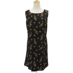 ローラアシュレイ LAURA ASHLEY ワンピース ひざ丈 9 黒 ブラック 花柄 ノースリーブ リボン /SM24 ■ECE003