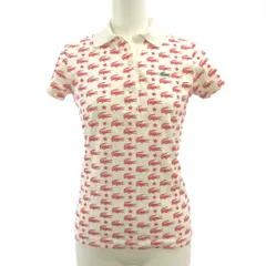 ラコステ LACOSTE ポロシャツ 38 白 ホワイト 赤 レッド ワニ柄 総柄 半袖/YU ■ECB002