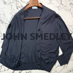 美品/シーアイランドコットン(S)●JOHN SMEDLEY ジョンスメドレー 薄手 ニット カーディガン セーター 綿 紺 ネイビーグレー 春夏 メンズのサムネイル