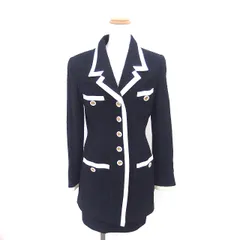 ロペ ROPE セットアップ ツイードスーツ 上下 ロングジャケット タイト スカート ひざ丈 M ネイビー 紺 /TT