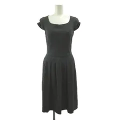 アンケート en quete ワンピース ウール 7 杢グレー フレンチスリーブ スクエアネック プリーツ フレアスカート 膝丈 /GR ■ECB003