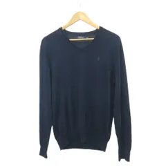 ポロ バイ ラルフローレン Polo by Ralph Lauren ニット セーター ウール M 紺 ネイビー Vネック 長袖 ロゴ刺繍 /NP ■GY99