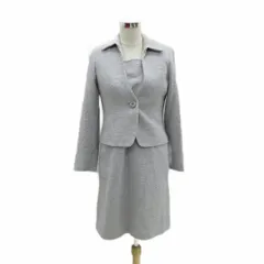 ローラアシュレイ LAURA ASHLEY セットアップ 上下 ジャケット シングルボタン 総裏地 ミドル丈 ワンピース ノースリーブ スクエアネック ひざ丈 上11 下13 ライトグレー ツイード /YS8 ■ECE003