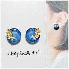 水色系　レジン　カボション　ピアス　ハンドメイド　イヤリング変更可 レジン カボション ブルー系 ピアス イヤリング ハンドメイド