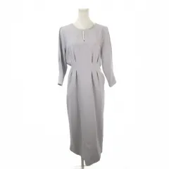 ナチュラルクチュール natural couture ワンピース F 紫 パープル 七分袖 パール装飾 ウエストプリーツ /AH29 ■ECB003