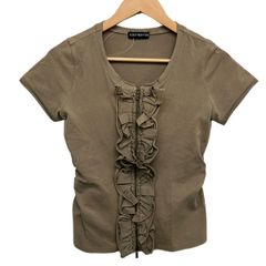 FOXEY NEW YORK(フォクシーニューヨーク) カーディガン レディース美品  - 24396 グレーベージュ 半袖/フリル/ジップアップ FOXEY NEW YORK(フォクシーニューヨーク) カーディガン レディース美品