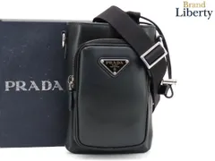 【美品】プラダ PRADA レザー スマートフォンケース フォンポーチ ポシェット 斜め掛けショルダーバッグ ブラック レザー ナイロン 2ZH155