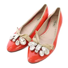 ミュウミュウ miumiu フラットシューズ パンプス エナメル ビジュー ポインテッドトゥ 36.5 赤 レッド /TK ■GY62