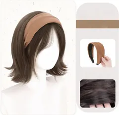 ヘッドバンド付きウィッグ 女性用ミディアムショートアウトカール ボブ 外ハネボブウィッグ つけ毛 エクステンション 頭頂部ウィッグ ポイントウィッグ ボリュームアップ ふわふわ30cmアッシュブラウン