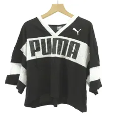 プーマ PUMA Tシャツ L 黒 ブラック 白 ホワイト Vネック 七分袖 ロゴプリント クロップド丈 /NP ■ECB003