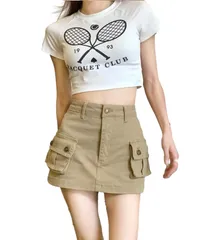 レディース ミニスカート 風 ショートパンツ カーゴデザイン ハイウエスト ミリタリー 韓国 カジュアル インナーパンツ タイト スカート ポケット ミニスカ ボトムス ボトム パンツ ショーパン ベージュ カーキ アーミー スカパン インナー 台形 [XL]