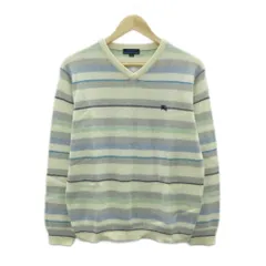 バーバリーブルーレーベル BURBERRY BLUE LABEL ニット セーター M マルチカラー オフホワイト ボーダー柄 Vネック 長袖 /HO5 ■ECD001