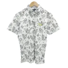 キャロウェイ CALLAWAY ゴルフウェア ポロシャツ 半袖 総柄 プリント 花がら L 白 ホワイト 黒 ブラック /JS ■ECA002