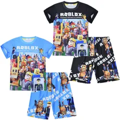 Roblox 子供服 セットアップ キッズ 上下セット 2点セット コットン 半袖Tシャツ トップス ハーフパンツ 　通学着 通園着