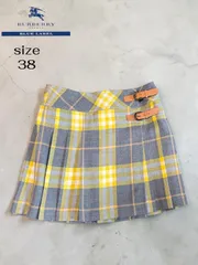 ★ ⑥ BURBERRY BLUE LABEL バーバリーブルーレーベル 巻きスカート ノバチェック グレー×イエロー 38