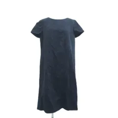 自由区 ワンピース 38 紺 ネイビー ラウンドネック 半袖 無地 ミディ丈 /KT ■ECC003