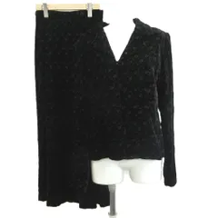 ローラアシュレイ LAURA ASHLEY セットアップ ジャケット UK12 EUR38 USA8 スカート UK8 EUR34 USA4 ベルベット 黒 ブラック 総柄 長袖 Vネック /KV ■ECC003のサムネイル