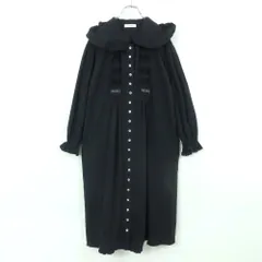 【美品】ピンクハウス★ロゴ刺しゅうがアクセント♪ フード付きワンピース ピンタック・フリル ボタン前開き 黒系 z19325