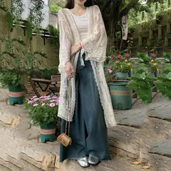 カーディガン 長袖 ロング丈 総レース 透け感 羽織り ライトアウター UV対策 冷房対策 紫外線対策 夏 大人 レディース きれいめ カジュアル おしゃれ 可愛い