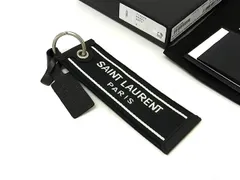 ■新品同様■ SAINT LAURENT サンローラン ナイロンキャンバス キーホルダー キーリング ブラック系×ホワイト系 BS4782のサムネイル