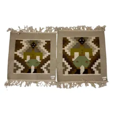 186001 インテリア小物 ヴィンテージ チュニジア タグ付き オールド キリム タペストリー 2点まとめ売り