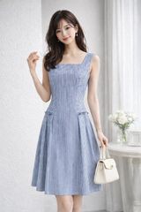 完売品】バックリボンオフショルデニムマーメイドワンピース Navy
